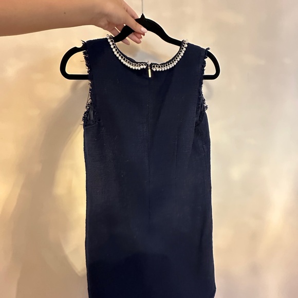 Karl Lagerfeld Paris Navy Blue Tweed Pearl Dress - Picture 1 of 5